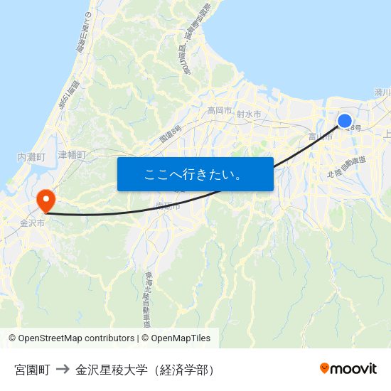 宮園町 to 金沢星稜大学（経済学部） map