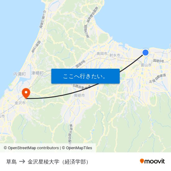 草島 to 金沢星稜大学（経済学部） map