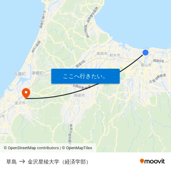 草島 to 金沢星稜大学（経済学部） map