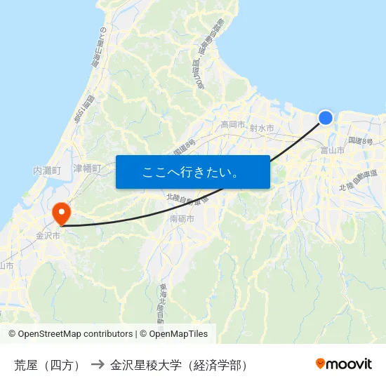 荒屋（四方） to 金沢星稜大学（経済学部） map