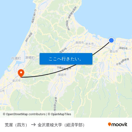 荒屋（四方） to 金沢星稜大学（経済学部） map
