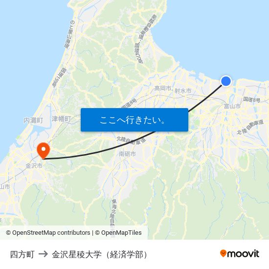 四方町 to 金沢星稜大学（経済学部） map