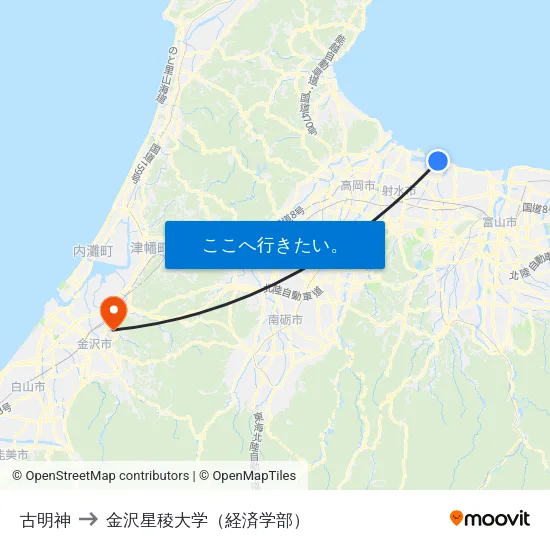 古明神 to 金沢星稜大学（経済学部） map