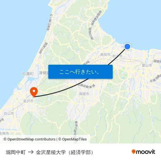 堀岡中町 to 金沢星稜大学（経済学部） map