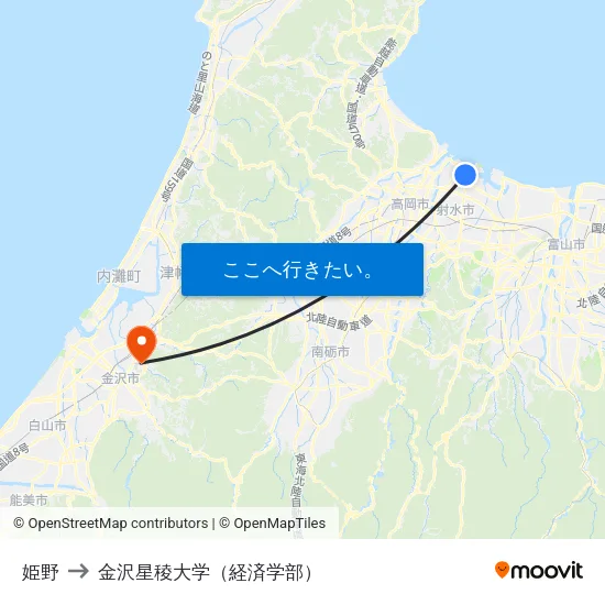 姫野 to 金沢星稜大学（経済学部） map