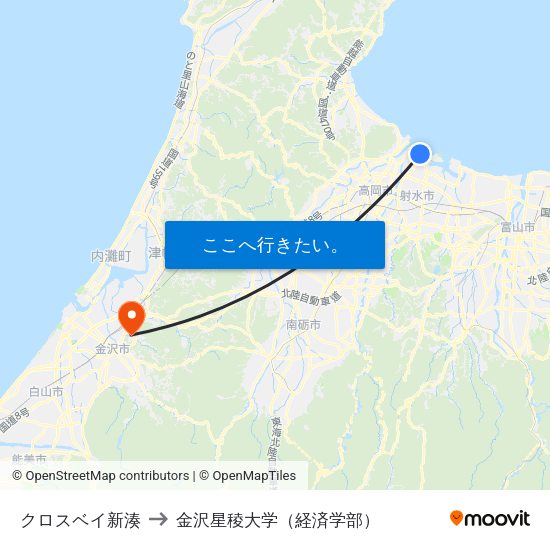 クロスベイ新湊 to 金沢星稜大学（経済学部） map