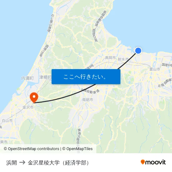 浜開 to 金沢星稜大学（経済学部） map