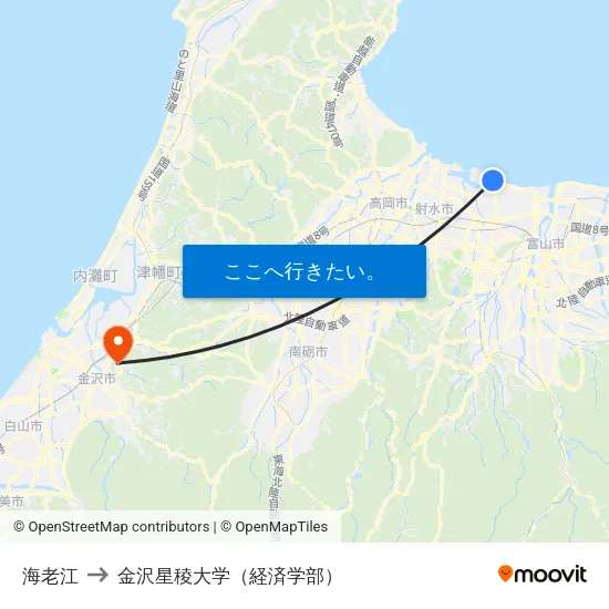 海老江 to 金沢星稜大学（経済学部） map