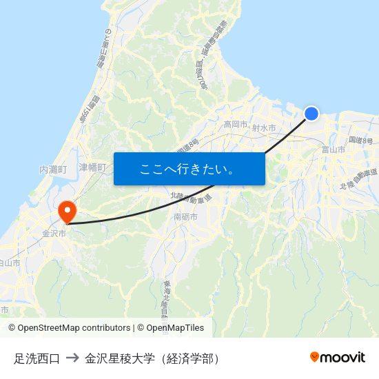 足洗西口 to 金沢星稜大学（経済学部） map