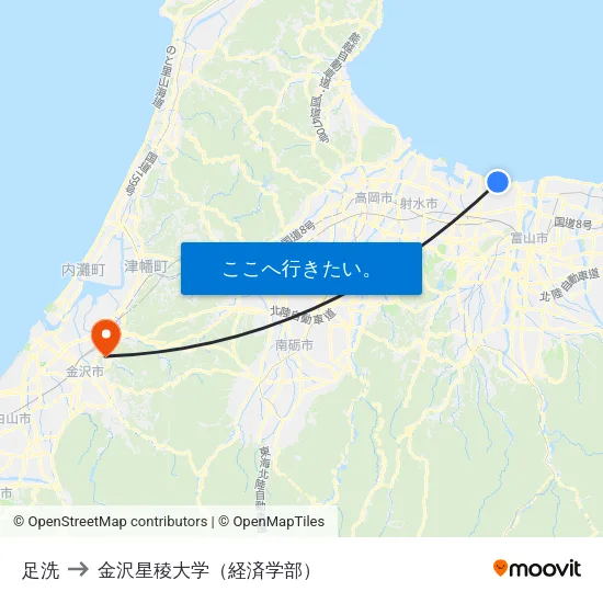 足洗 to 金沢星稜大学（経済学部） map