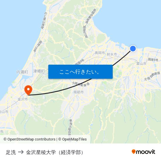 足洗 to 金沢星稜大学（経済学部） map