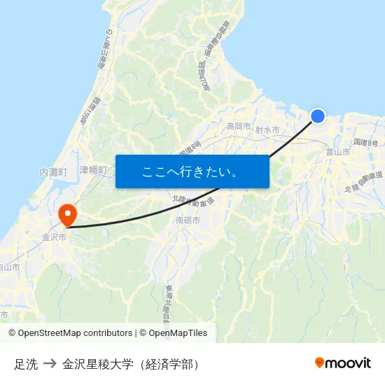 足洗 to 金沢星稜大学（経済学部） map