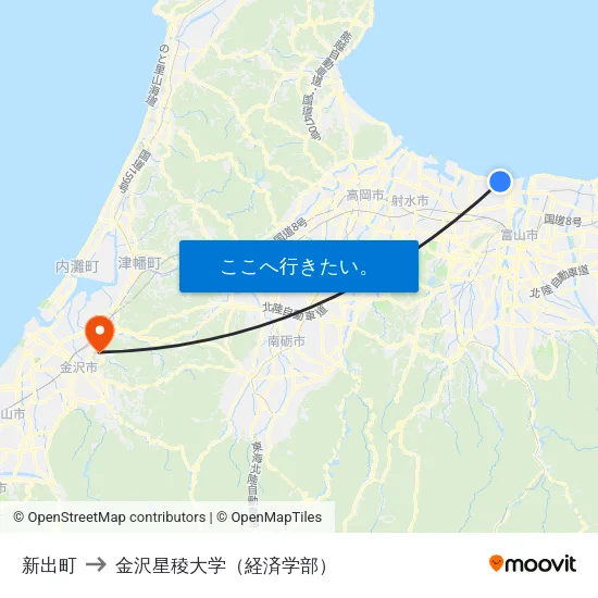 新出町 to 金沢星稜大学（経済学部） map