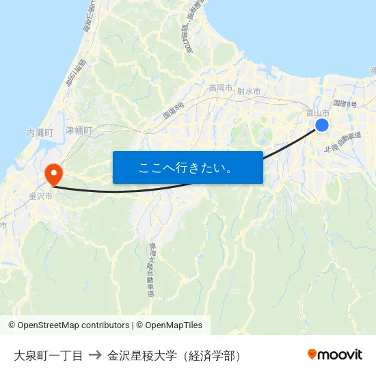 大泉町一丁目 to 金沢星稜大学（経済学部） map