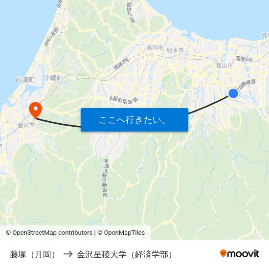 藤塚（月岡） to 金沢星稜大学（経済学部） map