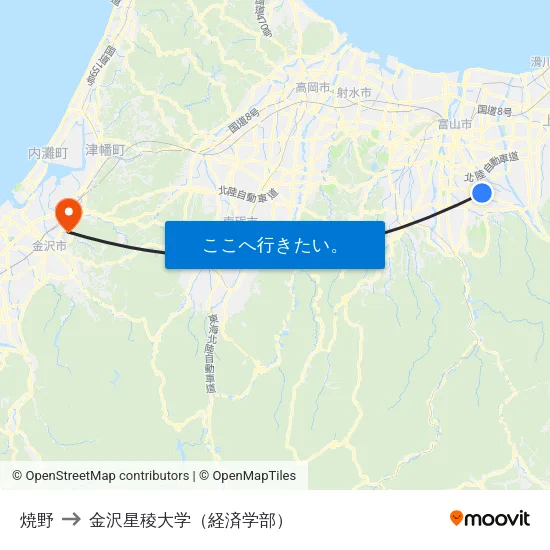 焼野 to 金沢星稜大学（経済学部） map