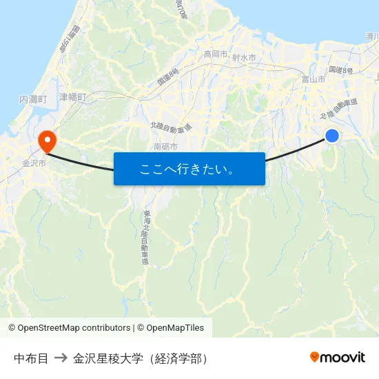 中布目 to 金沢星稜大学（経済学部） map