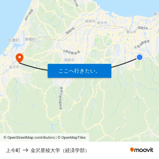 上今町 to 金沢星稜大学（経済学部） map