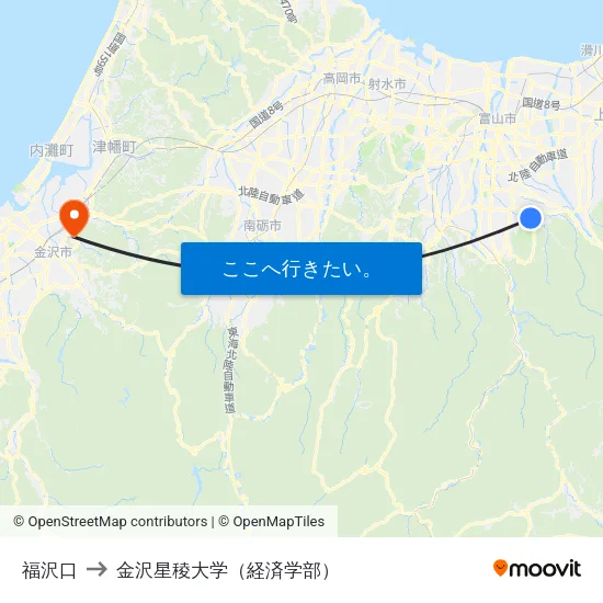 福沢口 to 金沢星稜大学（経済学部） map