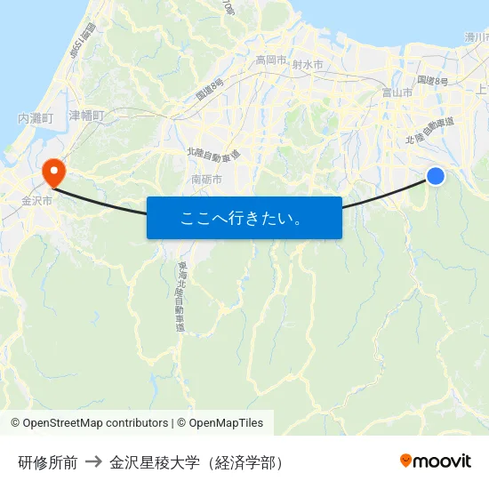 研修所前 to 金沢星稜大学（経済学部） map