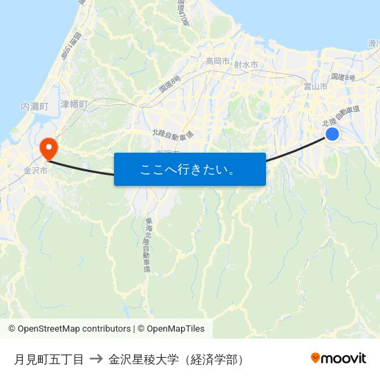 月見町五丁目 to 金沢星稜大学（経済学部） map