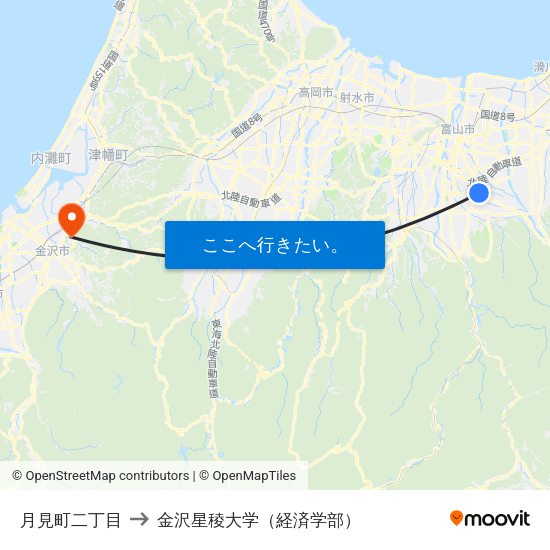 月見町二丁目 to 金沢星稜大学（経済学部） map