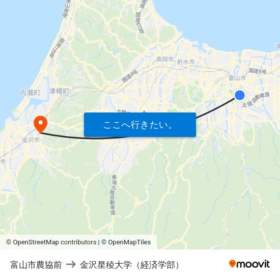 富山市農協前 to 金沢星稜大学（経済学部） map
