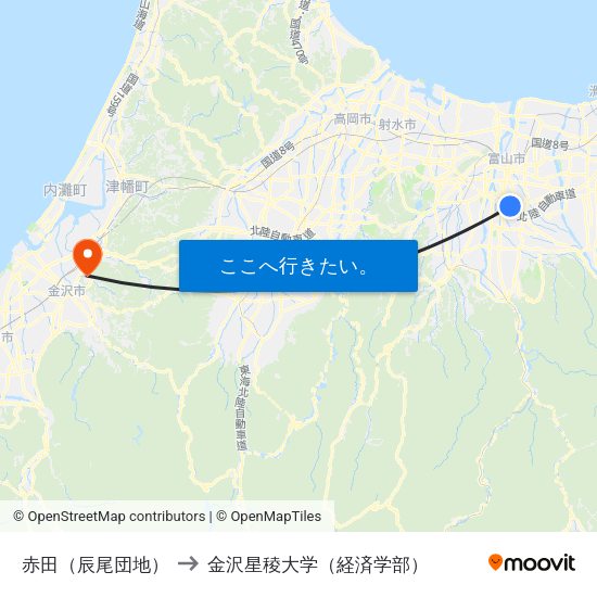 赤田（辰尾団地） to 金沢星稜大学（経済学部） map