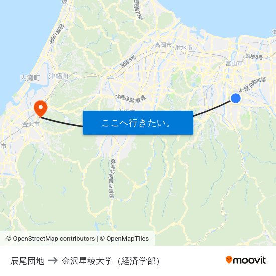 辰尾団地 to 金沢星稜大学（経済学部） map