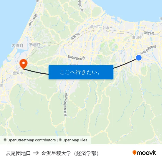 辰尾団地口 to 金沢星稜大学（経済学部） map