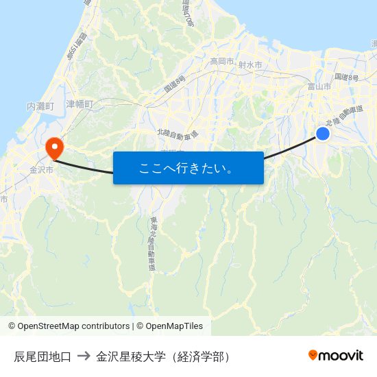 辰尾団地口 to 金沢星稜大学（経済学部） map