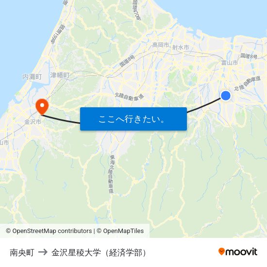 南央町 to 金沢星稜大学（経済学部） map