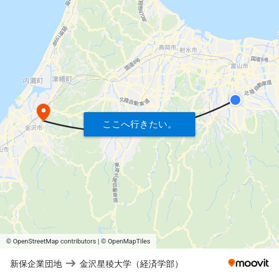 新保企業団地 to 金沢星稜大学（経済学部） map