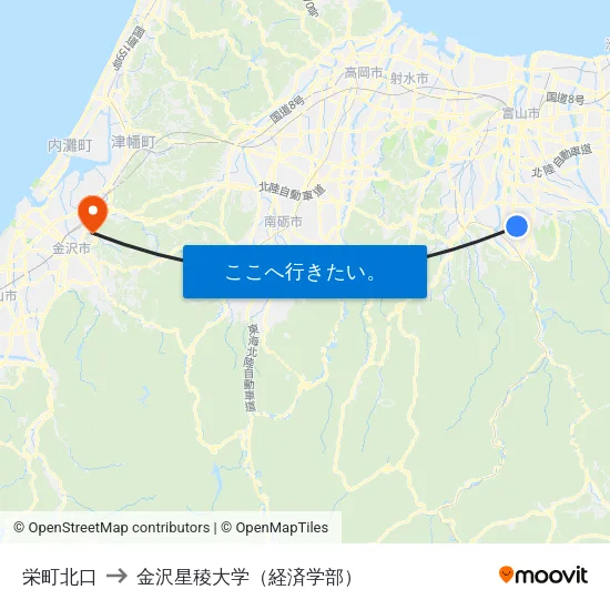 栄町北口 to 金沢星稜大学（経済学部） map