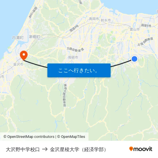 大沢野中学校口 to 金沢星稜大学（経済学部） map