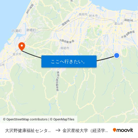 大沢野健康福祉センター前 to 金沢星稜大学（経済学部） map