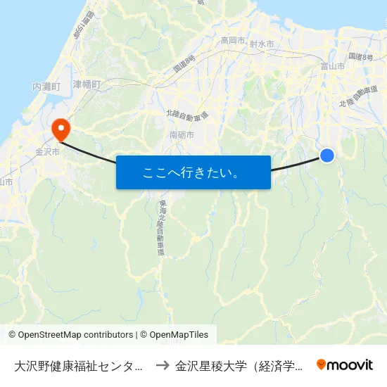 大沢野健康福祉センター前 to 金沢星稜大学（経済学部） map