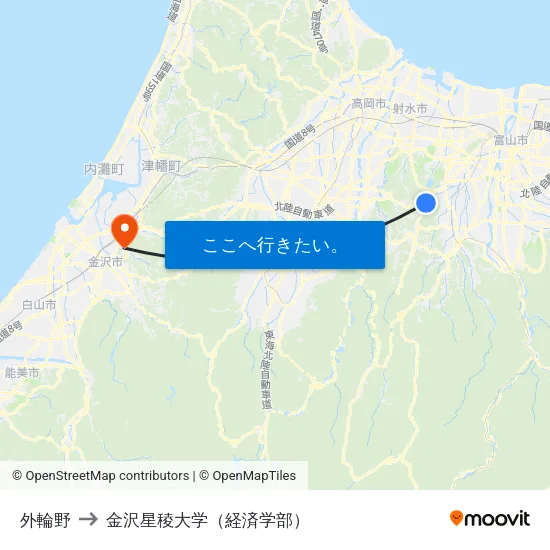 外輪野 to 金沢星稜大学（経済学部） map