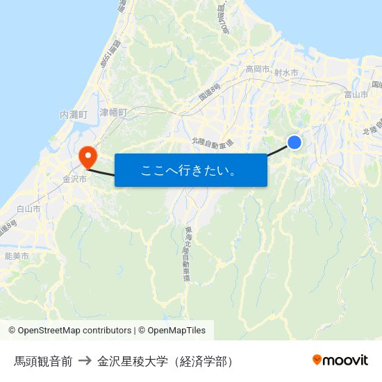 馬頭観音前 to 金沢星稜大学（経済学部） map