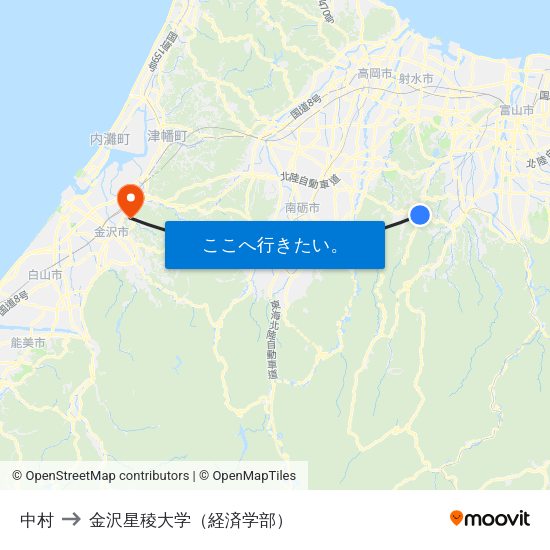 中村 to 金沢星稜大学（経済学部） map