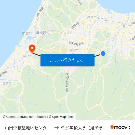 山田中核型地区センター前 to 金沢星稜大学（経済学部） map