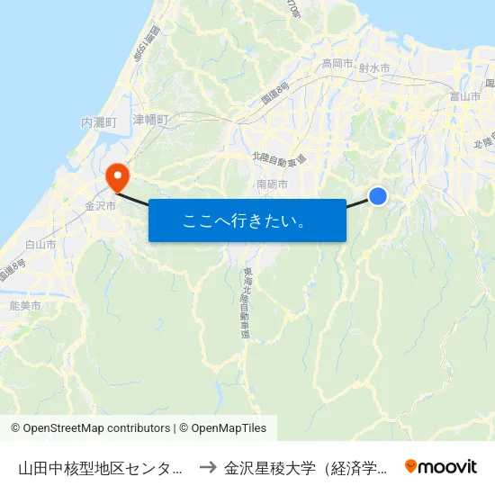 山田中核型地区センター前 to 金沢星稜大学（経済学部） map