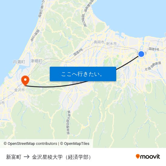 新富町 to 金沢星稜大学（経済学部） map