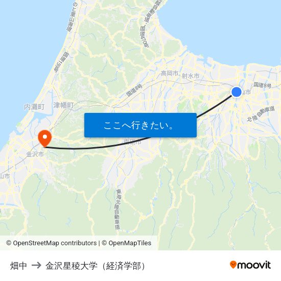 畑中 to 金沢星稜大学（経済学部） map