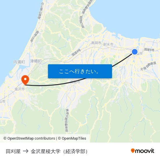 田刈屋 to 金沢星稜大学（経済学部） map