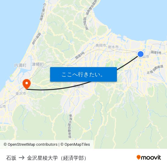 石坂 to 金沢星稜大学（経済学部） map