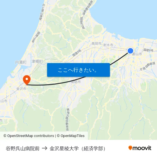 谷野呉山病院前 to 金沢星稜大学（経済学部） map