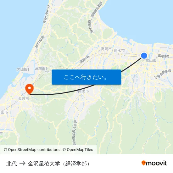 北代 to 金沢星稜大学（経済学部） map
