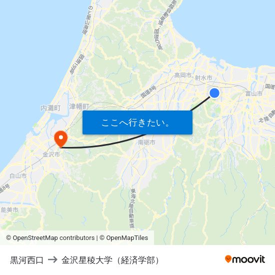 黒河西口 to 金沢星稜大学（経済学部） map