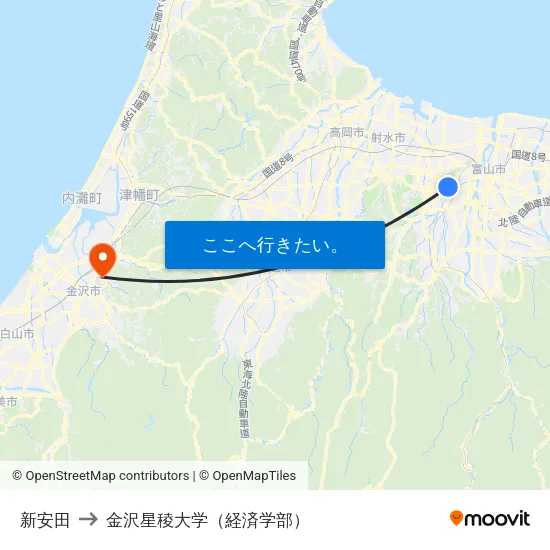 新安田 to 金沢星稜大学（経済学部） map
